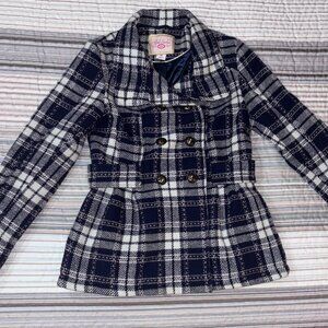 Pink Envelope Double Breast Plaid Pea Coat
